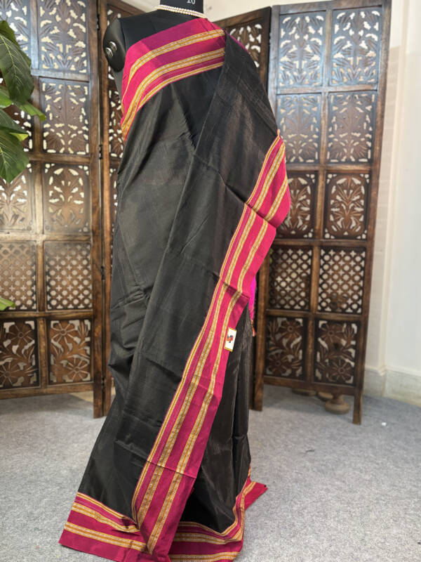 Handloom Black Saree with Pinks Border